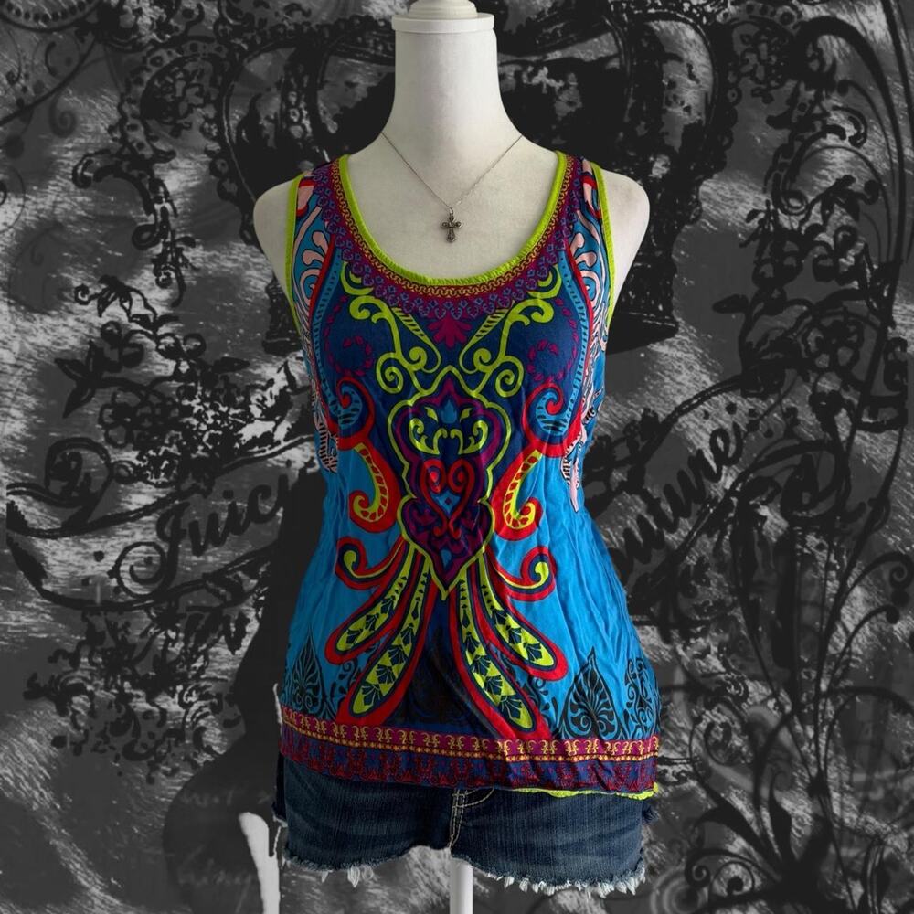 blue navy green red crimson symmetrical paisley baroque racerback boho tank top
